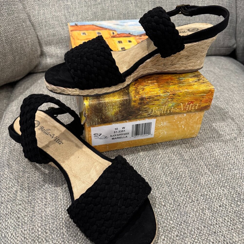 Bella Vita Mariella Weave Slingback buckle closure Wedge Sandal size 10 W